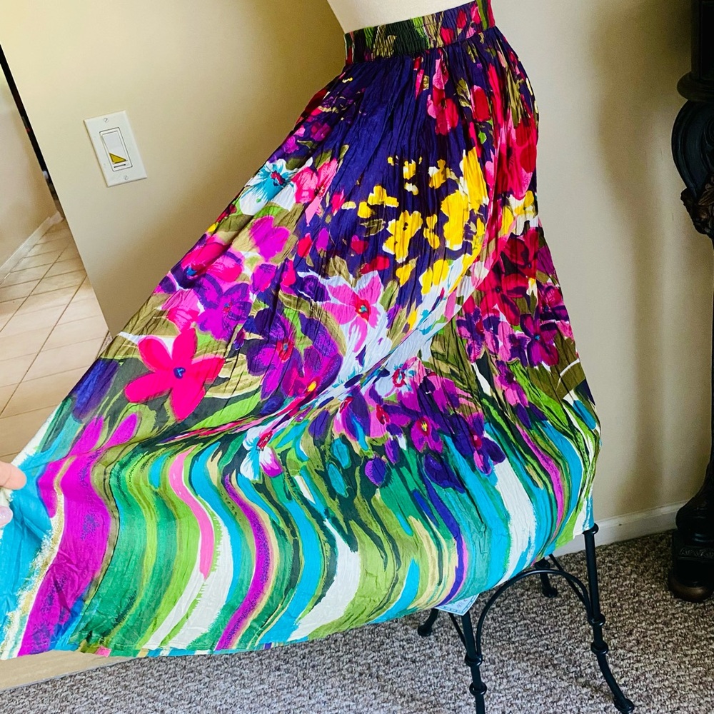 Vibrant cotton Floral Multicolor Maxi Skirt new